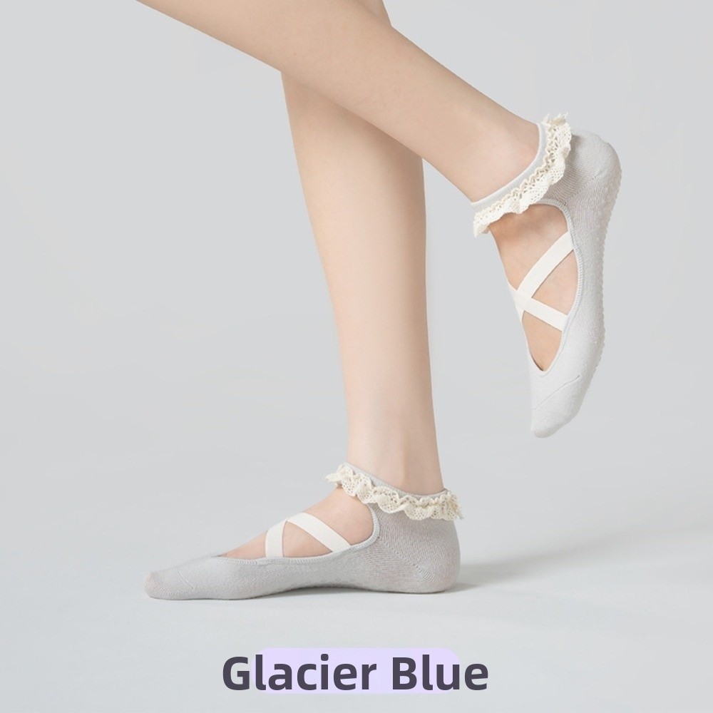 Pilates Ankle Strap - ギフト用ノンスリップヨガソックス、レーストリム、通気性のあるバイアスカットアンクルソックス、クロスストラップ、伸縮性のあるピラティスソックス、ピラティストレーニング用