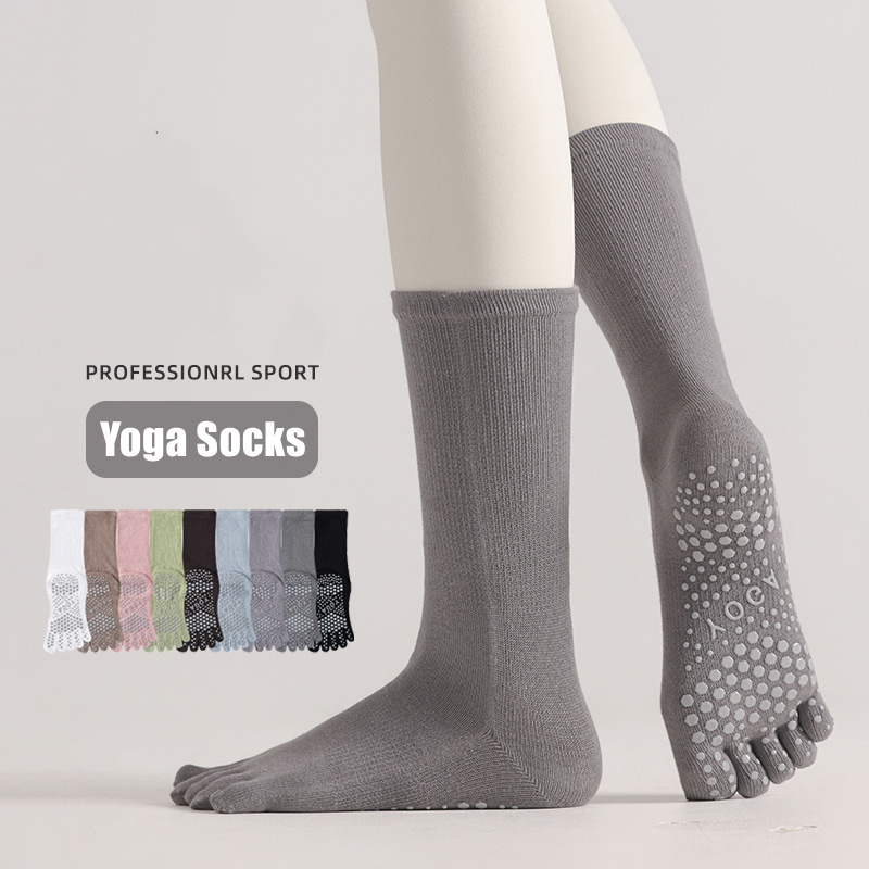 Pilates Is Yoga - 1 ペア女性ヨガソックスキャンディーカラー綿シリコーンノンスリップ分割つま先ピラティスソックス屋外サイクリング 5 本指スポーツソックス