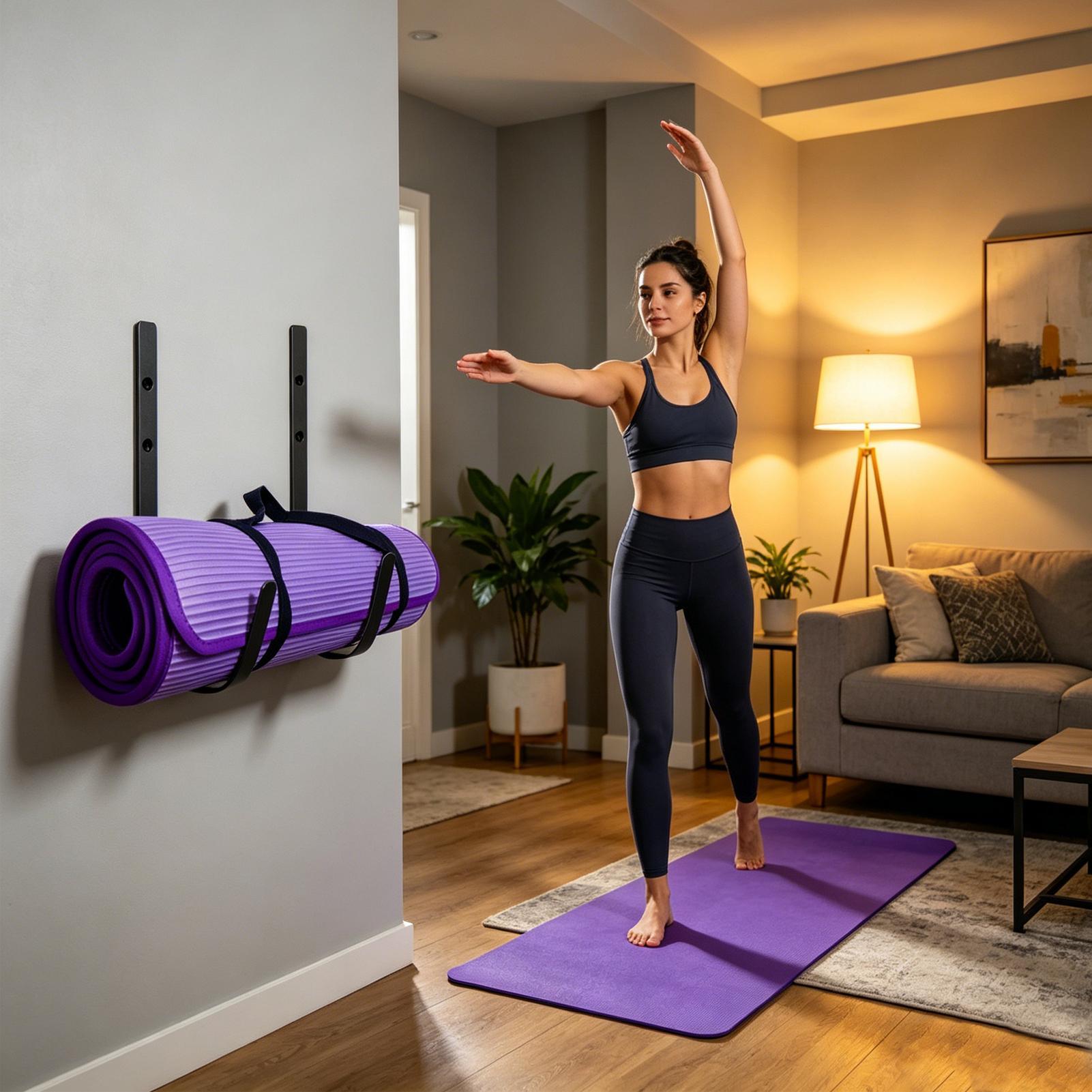 Pilates Yoga Room - ヨガマット壁掛けフォームローラー棚、曲線デザインのヨガマット収納ラック、部屋、ガレージ、スタジオ、フィットネス、ピラティス、エクササイズ用