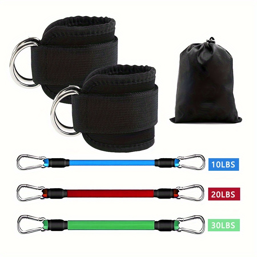 Pilates Ankle Strap - 5個の足首抵抗バンド、アンクルストラップ付き足首抵抗バンド、フィットネステンションロープ、脚&ヒップトレーニング、筋肉増強、ヨガ、ピラティストレーニング用
