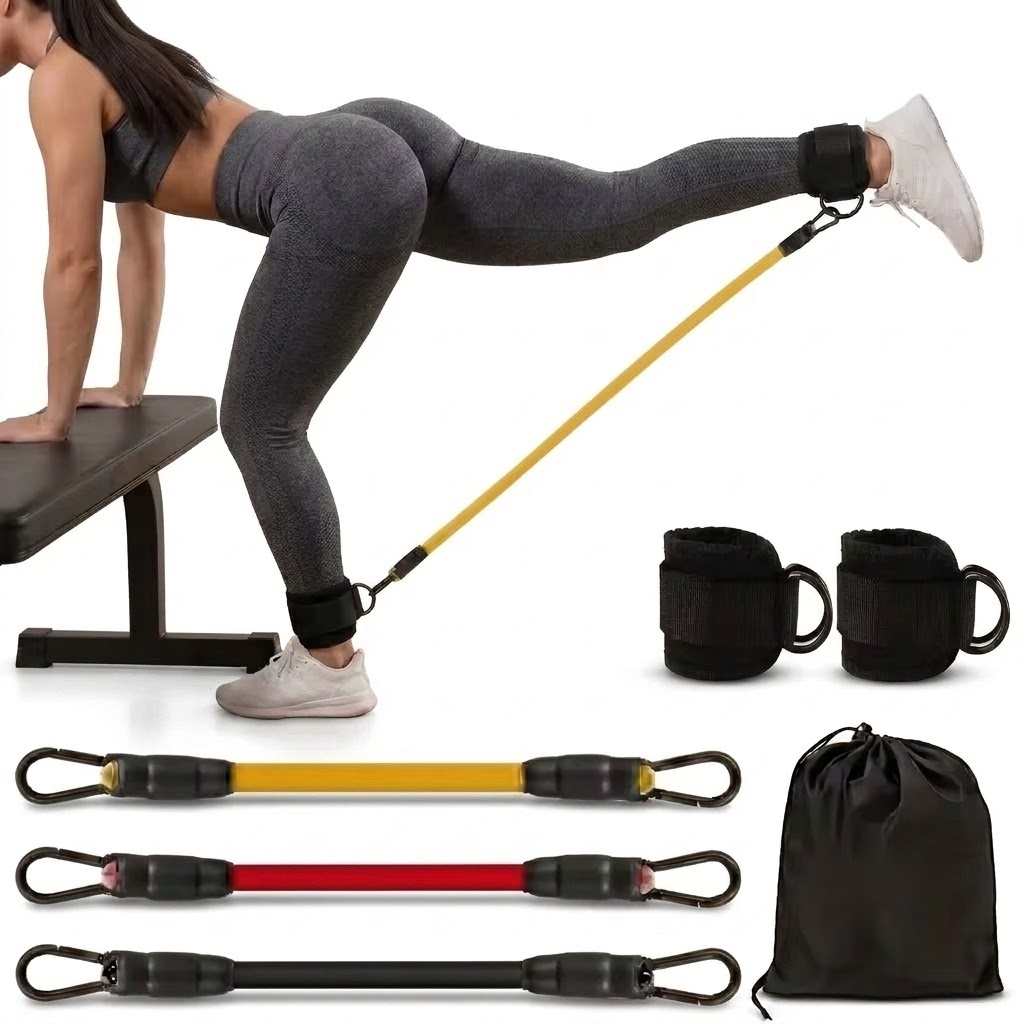 Pilates Ankle Strap - 5ピースアンクルレジスタンスバンドセット、調節可能なストラップ付き、筋力トレーニング、ヨガ、フィットネス、脚、臀部、ヒップのワークアウト、筋肉の引き締めに最適