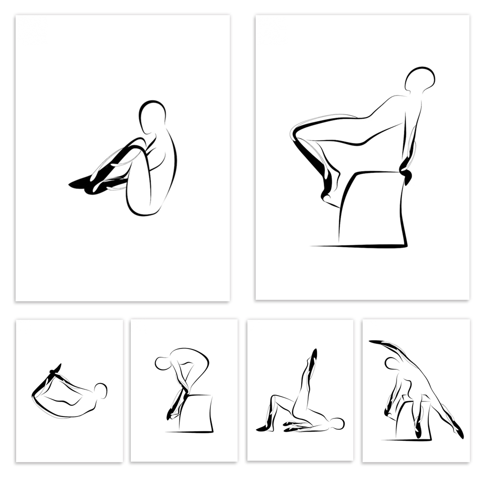 Pilates Yoga Room - ピラティスのポスター、ピラティスの腕立て伏せ、ピラティスのポーズ、片足ストレッチ、水泳ポーズ、クロスポーズのプリント、ヨガルームの装飾