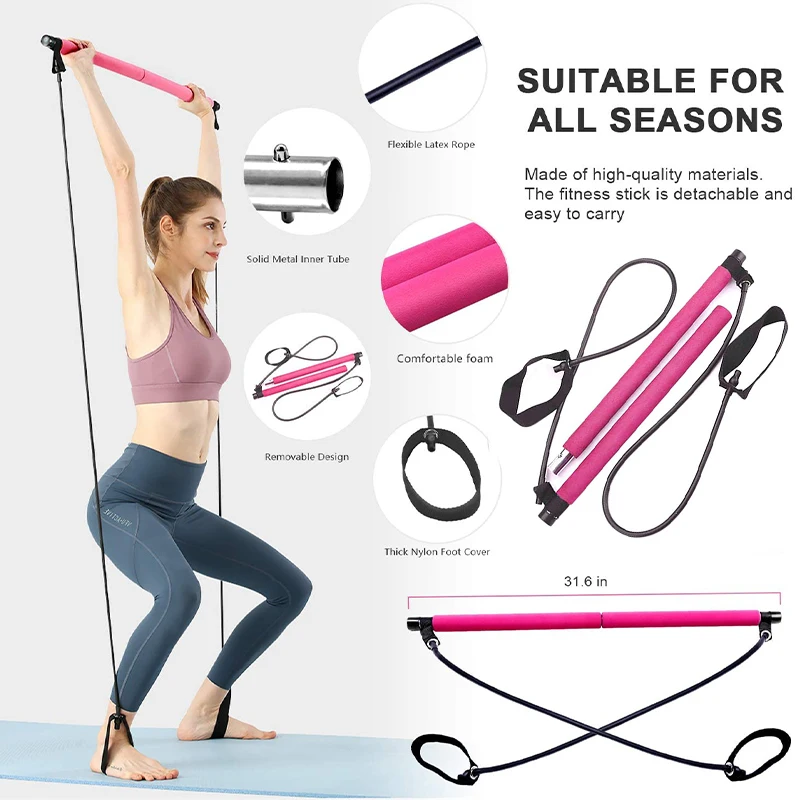Pilates Yoga Combined - フィットネスバーヨガ胸部拡張テンションロープバックトレーナー弾性ロープストレッチベルト多機能ピラティスバーコンビネーション