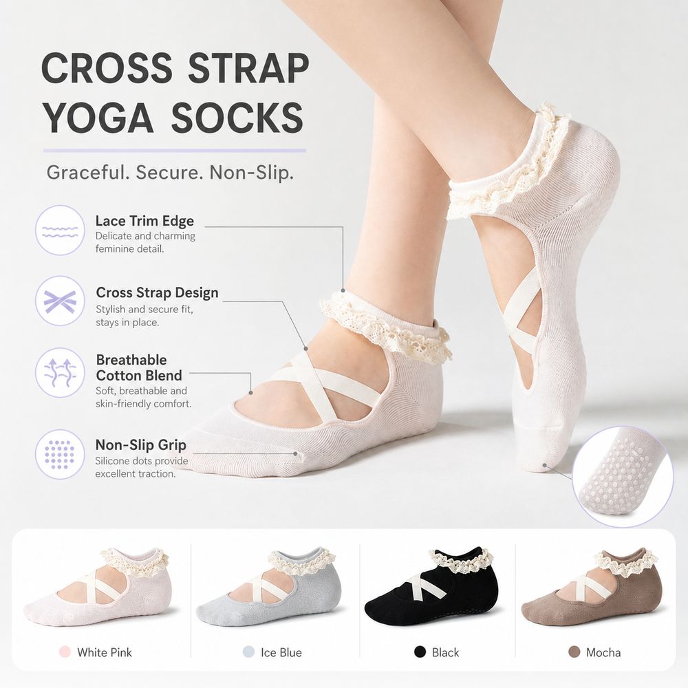 ギフト用ノンスリップヨガソックス、レーストリム、通気性のある - Pilates Ankle Strap のレビューと価格