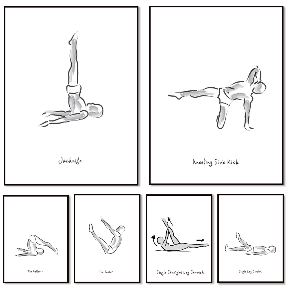 ピラティスのエクササイズに関する白黒のインフォグラフィック、 - Pilates Yoga Combined のレビューと価格
