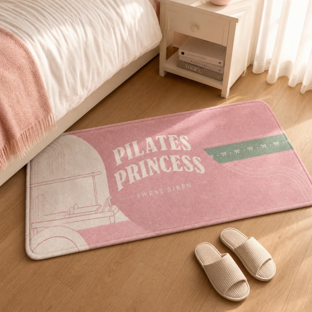 ソフトフランネル長方形フロアラグピンクピラティスアートプリン - Pilates Yoga Room のレビューと価格