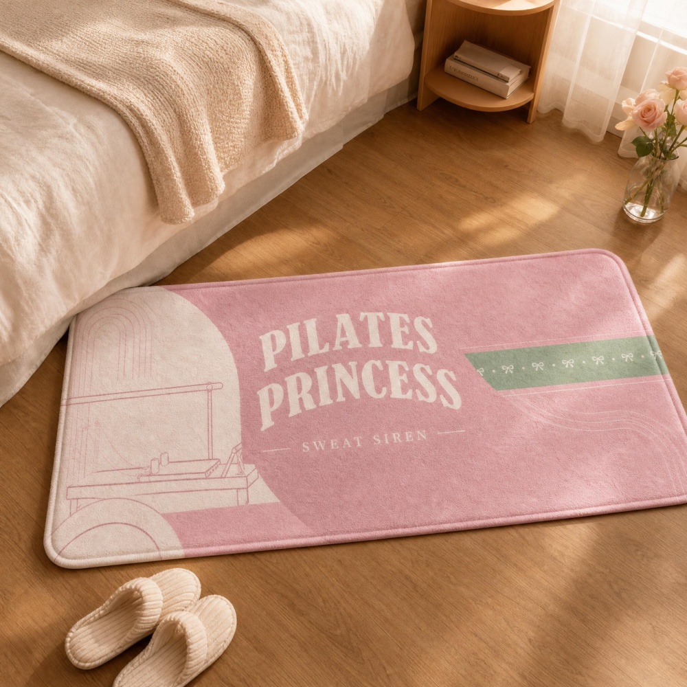 ソフトフランネル長方形フロアラグピンクピラティスアートプリン - Pilates Yoga Room のレビューと価格